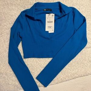 Zara Women's Vibrant Blue Button Down Shirt